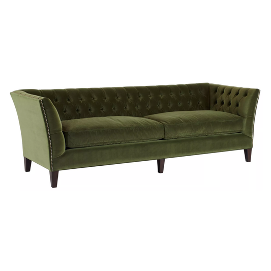 Universal Duncan Fabric Tufted Sofa in Green and Cream