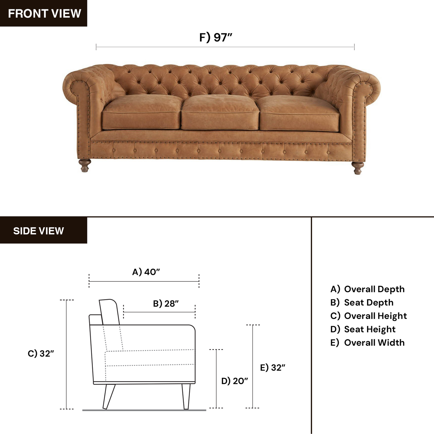 Universal Griffith Park Berkeley Leather Tufted Brown 3 Seater Sofa