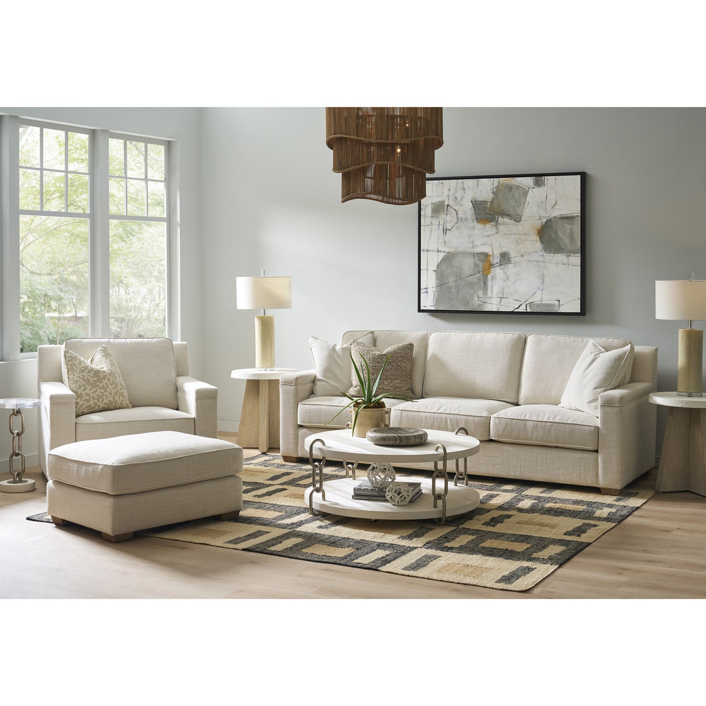Universal Leah 3 Seater Fabric Sofa with Clean Track Arms