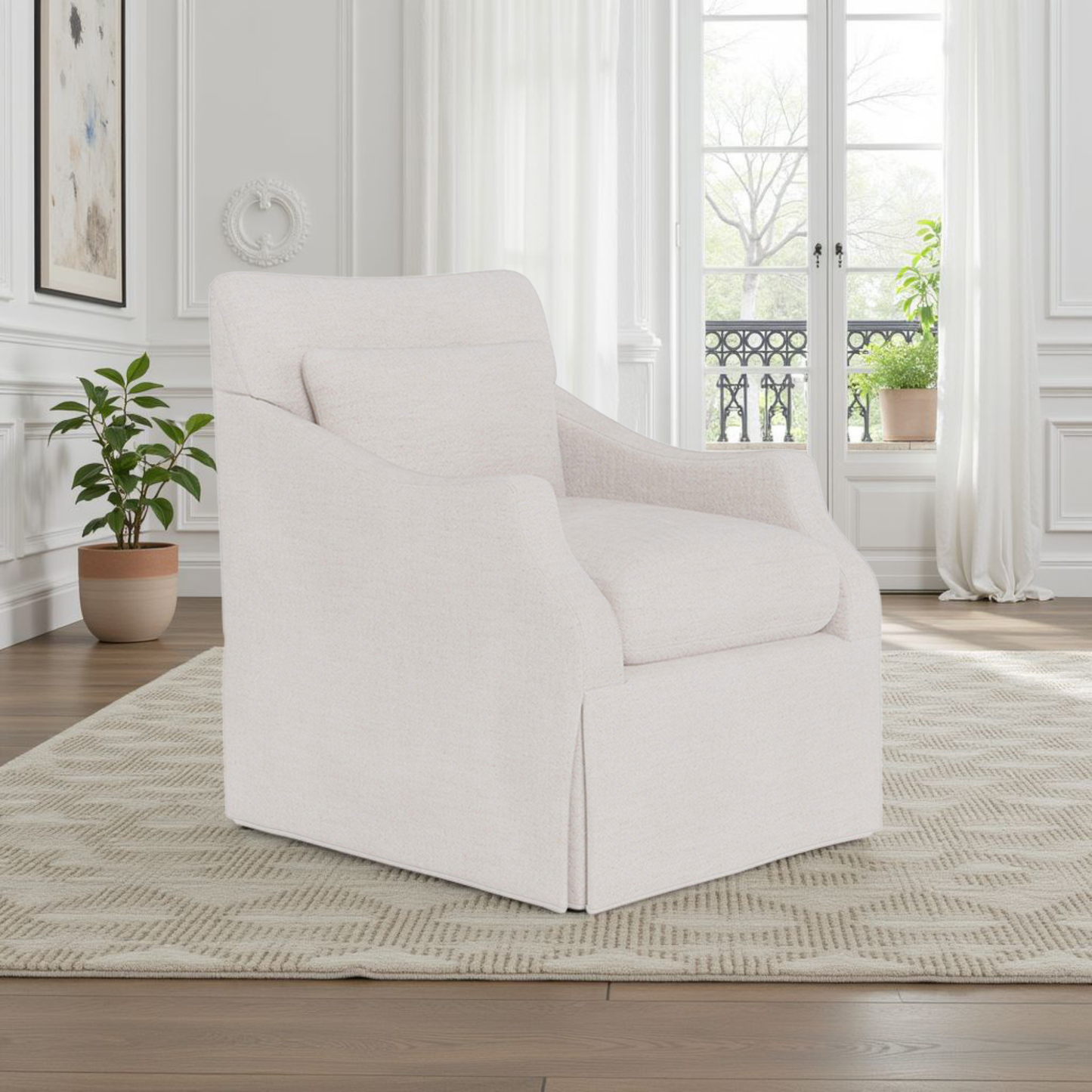 Universal Margaux Swivel White Fabric Accent Chair-ComfortDeisgn