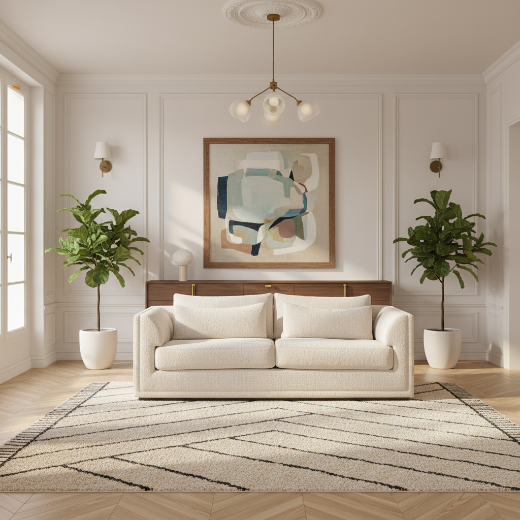 Contemporary living room featuring Universal Theo 3-seater sofa in neutral Sheldon Ivory for comfort design furniture