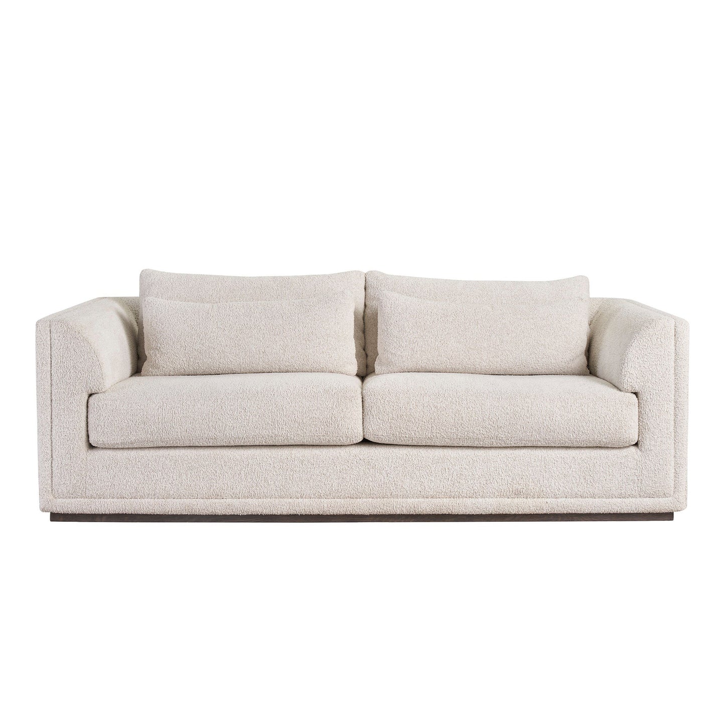 Universal Theo 3-seater sofa close-up showing Sheldon Ivory fabric texture and slot arm detail for comfort design furniture
