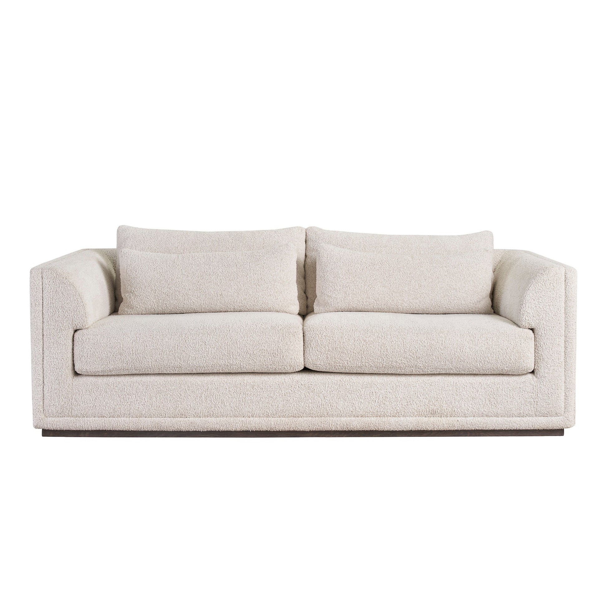 Universal Theo 3-seater sofa close-up showing Sheldon Ivory fabric texture and slot arm detail for comfort design furniture