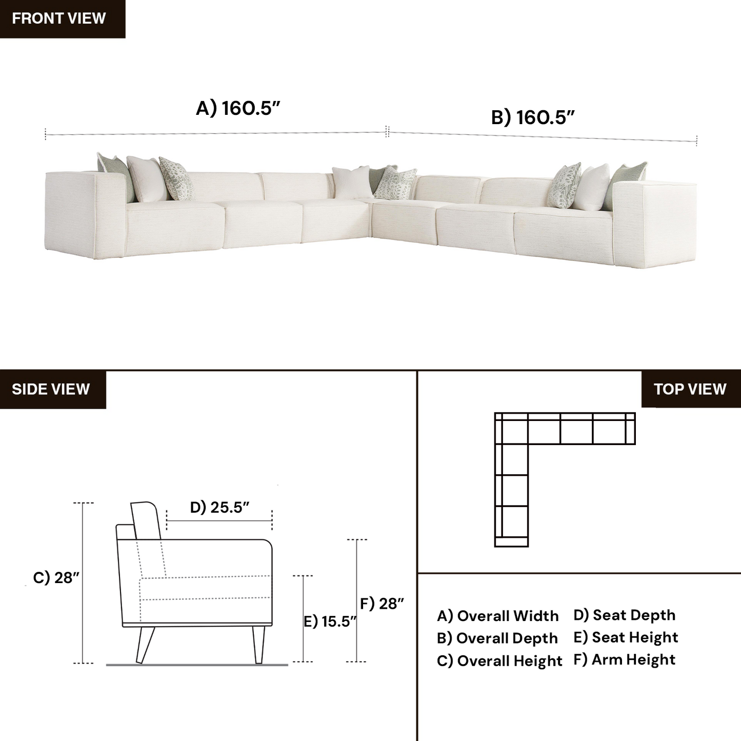 Bernhardt Bliss Cream Fabric Modular Sectional Sofa