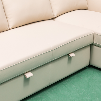 Merax L-Shape Full Sleeper Sectional Sofa with Storage Reversible Chaise in Ivory