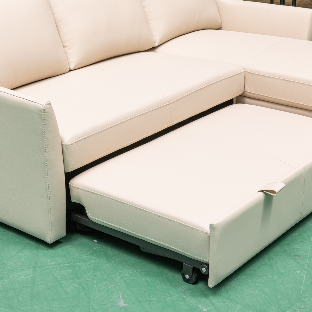 Merax L-Shape Full Sleeper Sectional Sofa with Storage Reversible Chaise in Ivory
