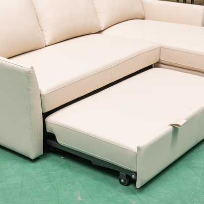 Merax L-Shape Full Sleeper Sectional Sofa with Storage Reversible Chaise in Ivory