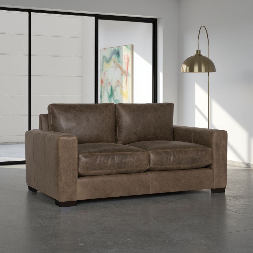 Bernhardt Living Dawkins Leather Brown Loveseat Sofa