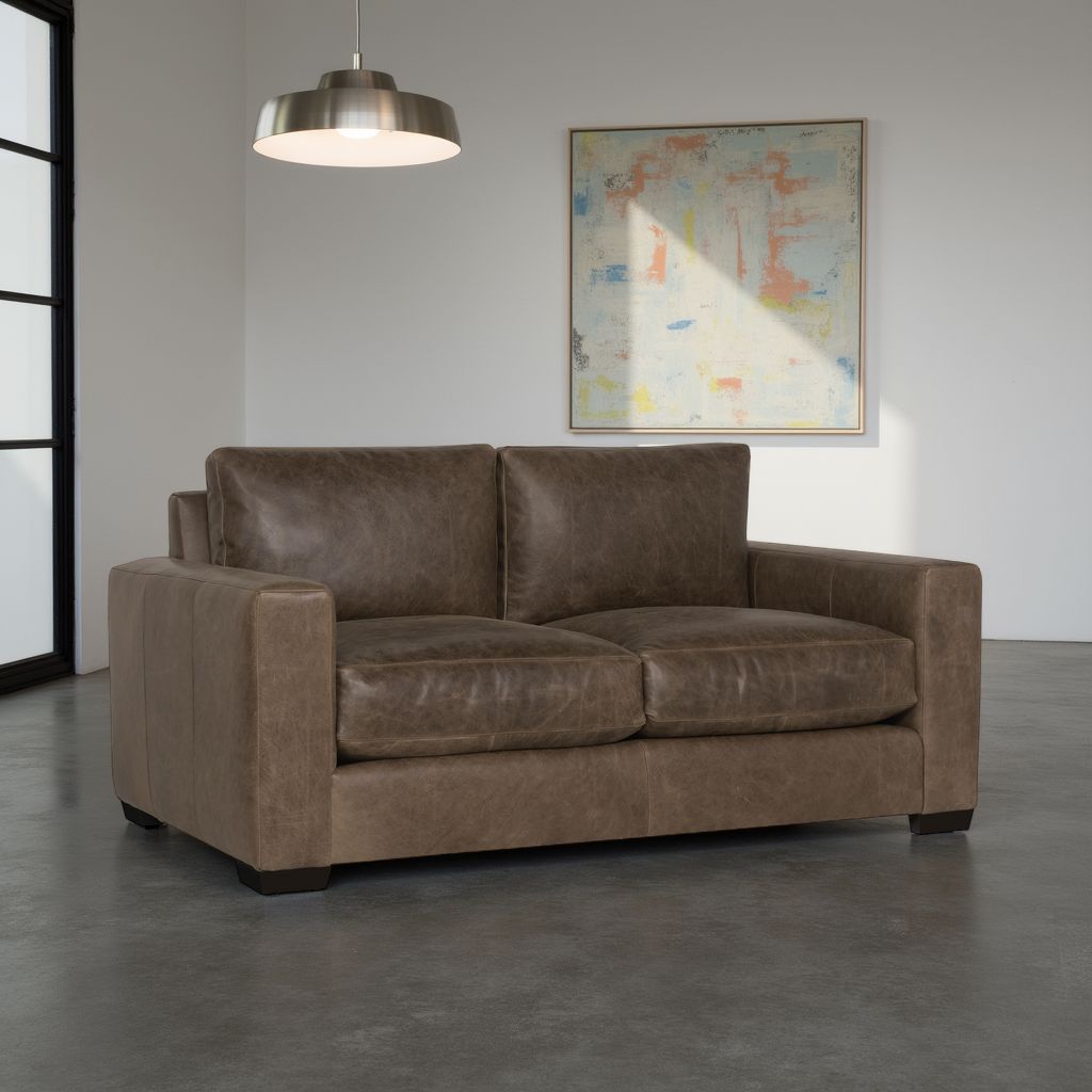 Bernhardt Living Dawkins Leather Brown Loveseat Sofa