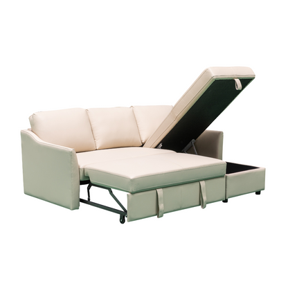 Merax L-Shape Full Sleeper Sectional Sofa with Storage Reversible Chaise in Ivory