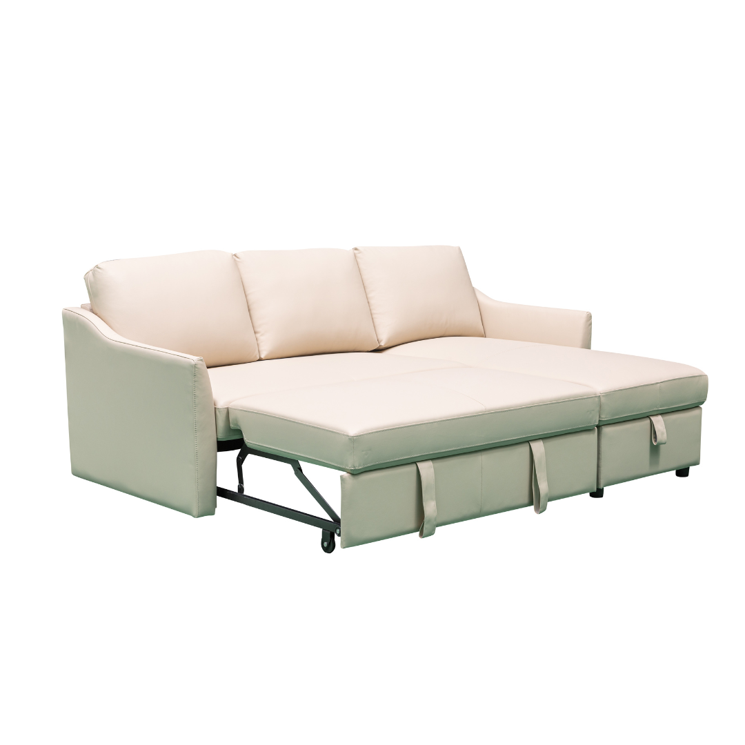 Merax L-Shape Full Sleeper Sectional Sofa with Storage Reversible Chaise in Ivory
