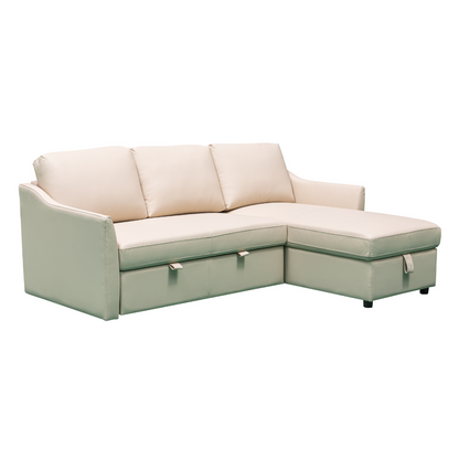 Merax L-Shape Full Sleeper Sectional Sofa with Storage Reversible Chaise in Ivory