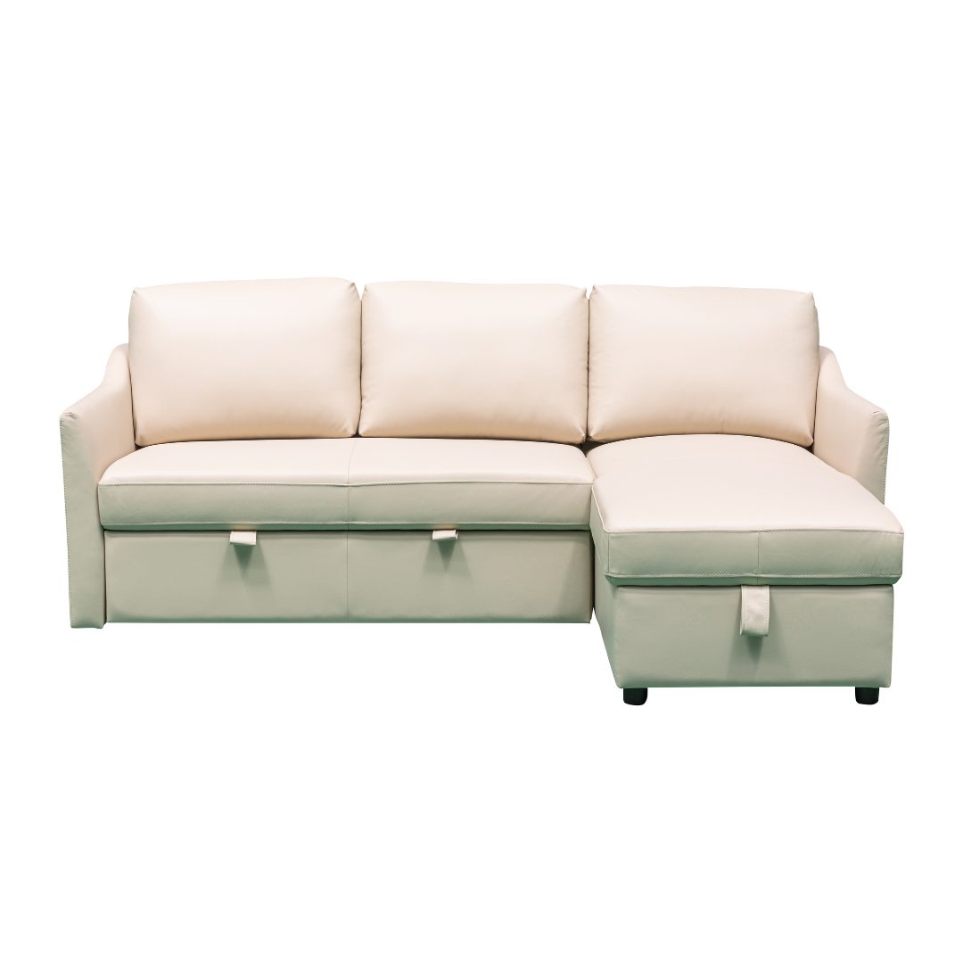 Merax L-Shape Full Sleeper Sectional Sofa with Storage Reversible Chaise in Ivory