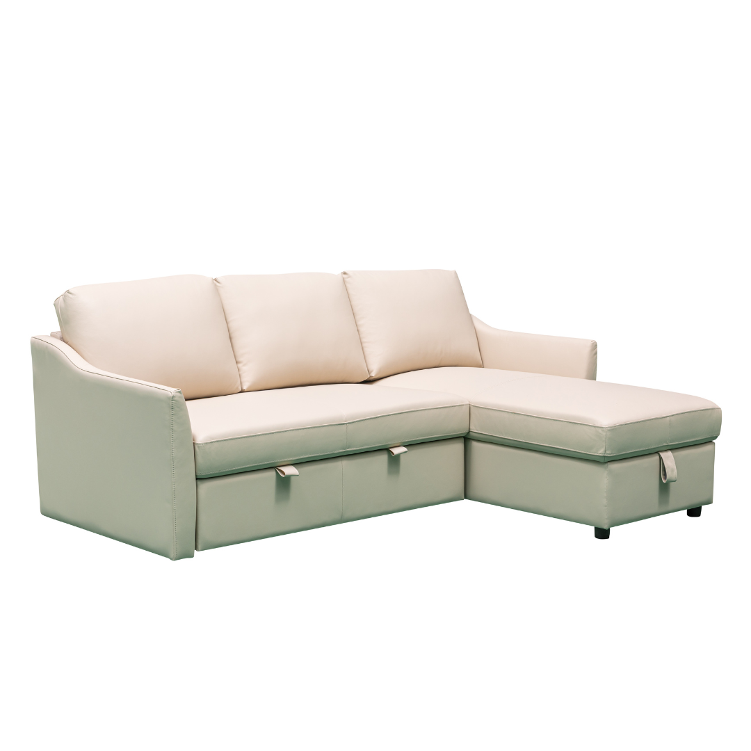 Merax L-Shape Full Sleeper Sectional Sofa with Storage Reversible Chaise in Ivory