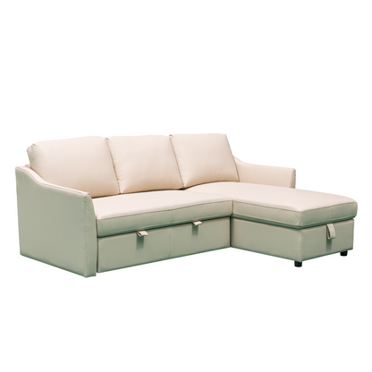 Merax L-Shape Full Sleeper Sectional Sofa with Storage Reversible Chaise in Ivory