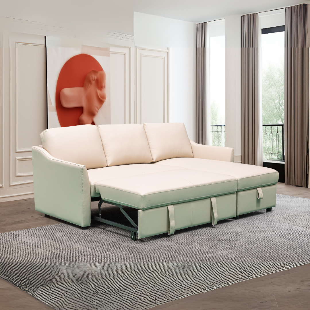 Merax L-Shape Full Sleeper Sectional Sofa with Storage Reversible Chaise in Ivory