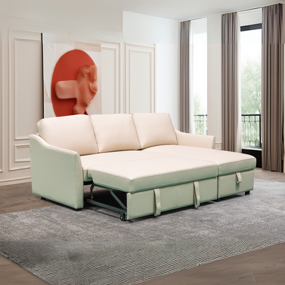 Merax L-Shape Full Sleeper Sectional Sofa with Storage Reversible Chaise in Ivory