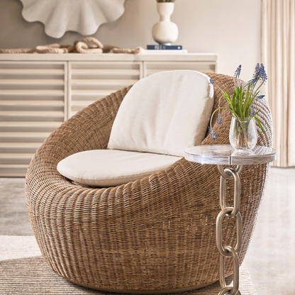 Universal Oasis Coastal Living Sea Pod Fabric Wicker Swivel Chair