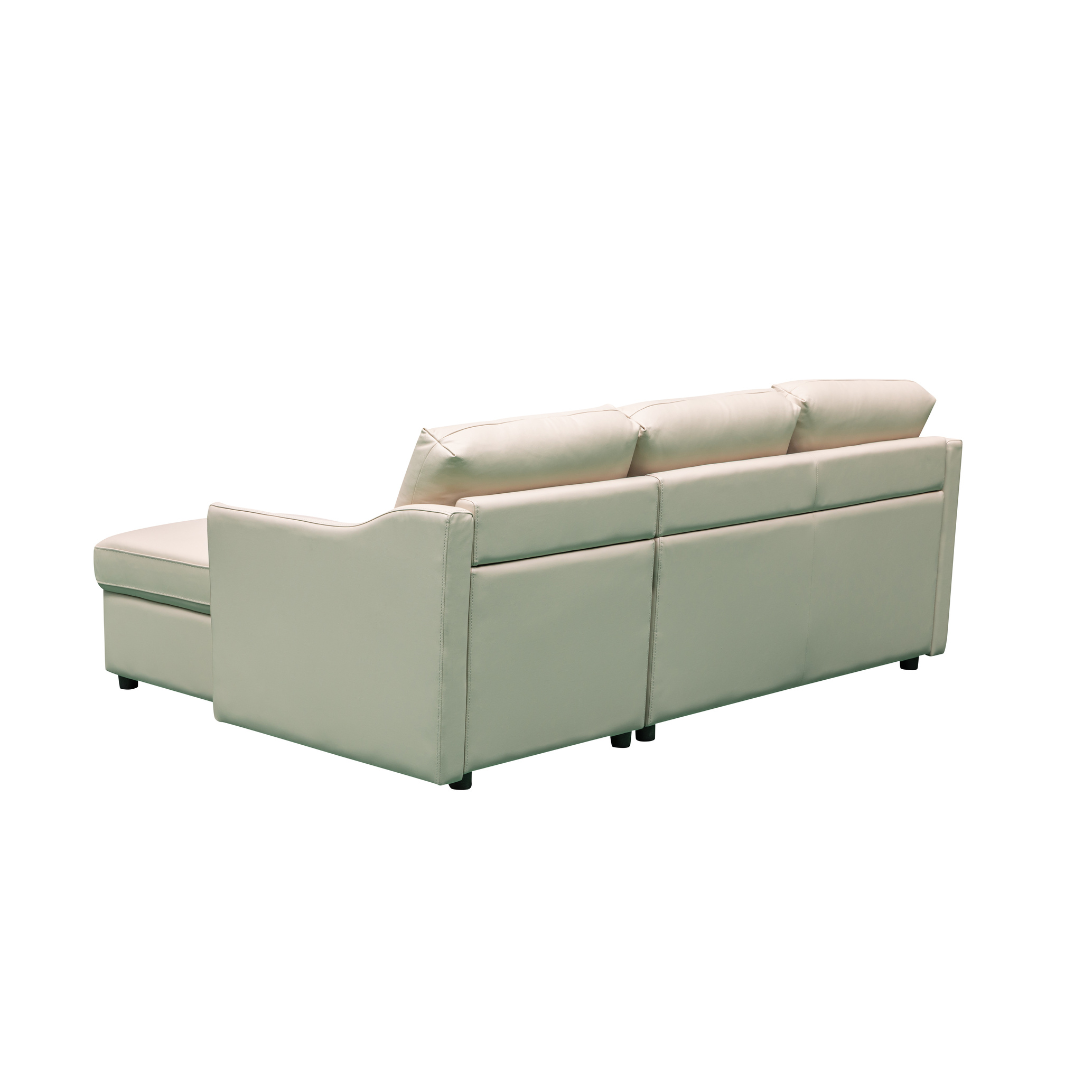Merax L-Shape Full Sleeper Sectional Sofa with Storage Reversible Chaise in Ivory