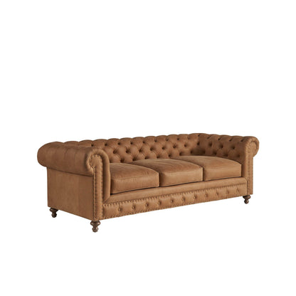 Universal Griffith Park Berkeley Leather Tufted Brown 3 Seater Sofa
