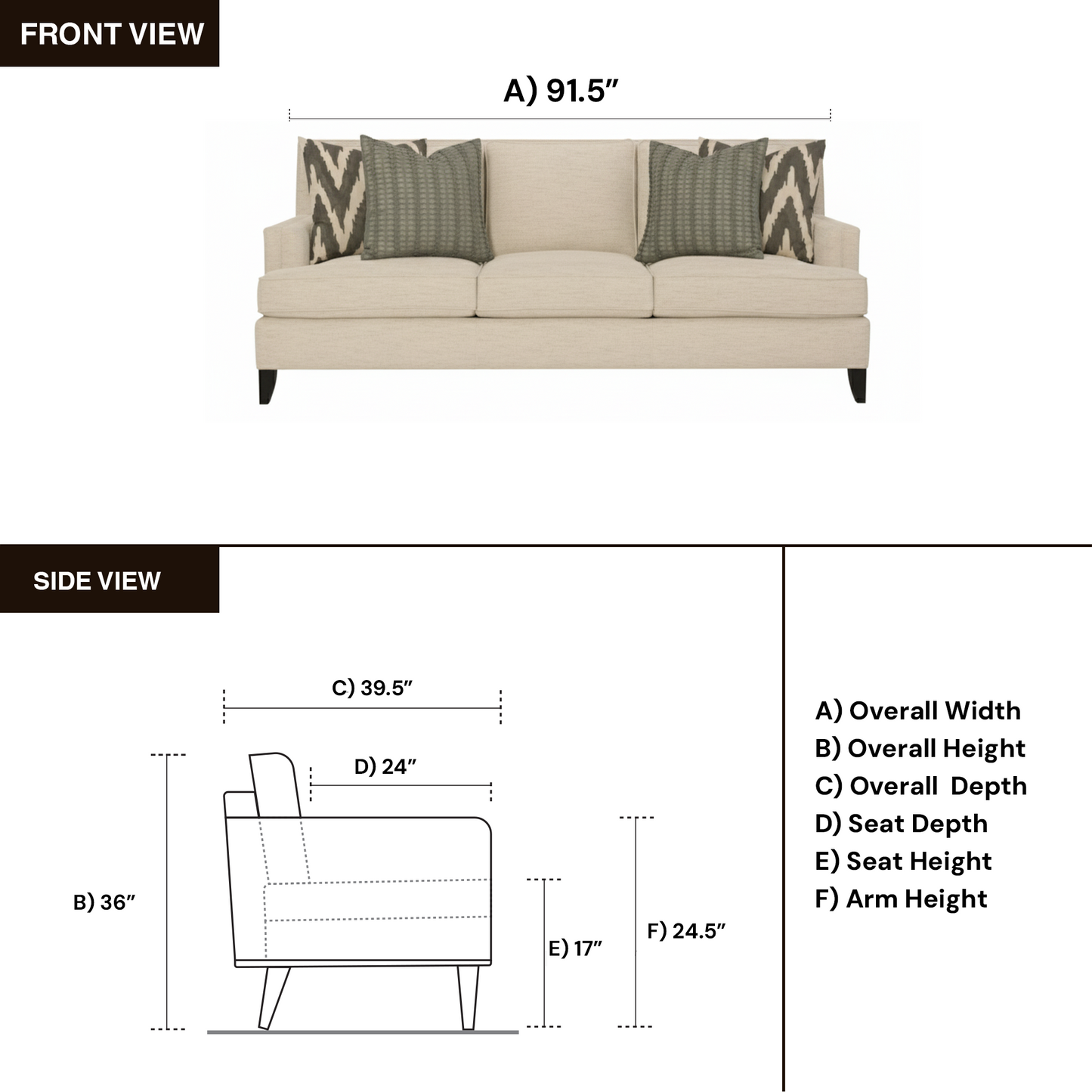 Bernhardt Addison Cream Fabric 3-Seater Sofa