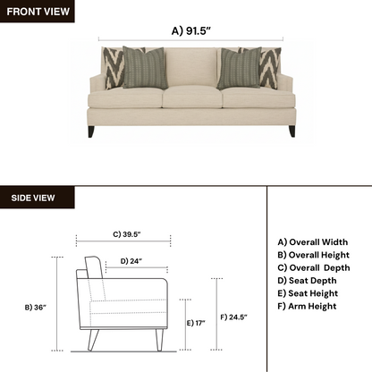 Bernhardt Addison Cream Fabric 3-Seater Sofa
