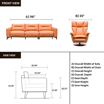 Klaussner Alessandro 3-Seater Leather Power Recliner Sofa With Chair