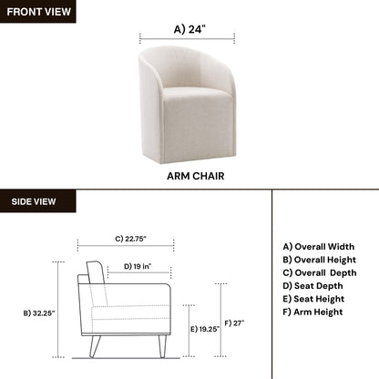 Bernhardt Finch Beige Fabric Arm Dining Chair with No Visible Legs