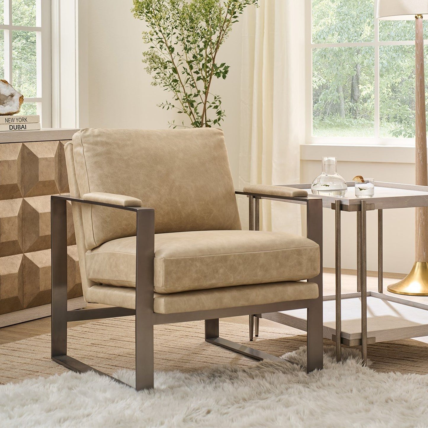 Universal Leather Light Brown Avaline Corbin Accent Chair