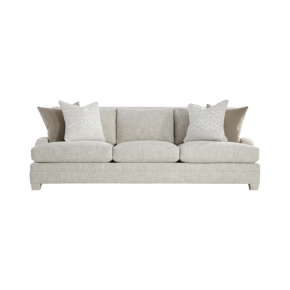 Bernhardt Rollins 3-Seater Sofa in light beige fabric with three seat cushions, three back cushions, and four decorative throw pillows.