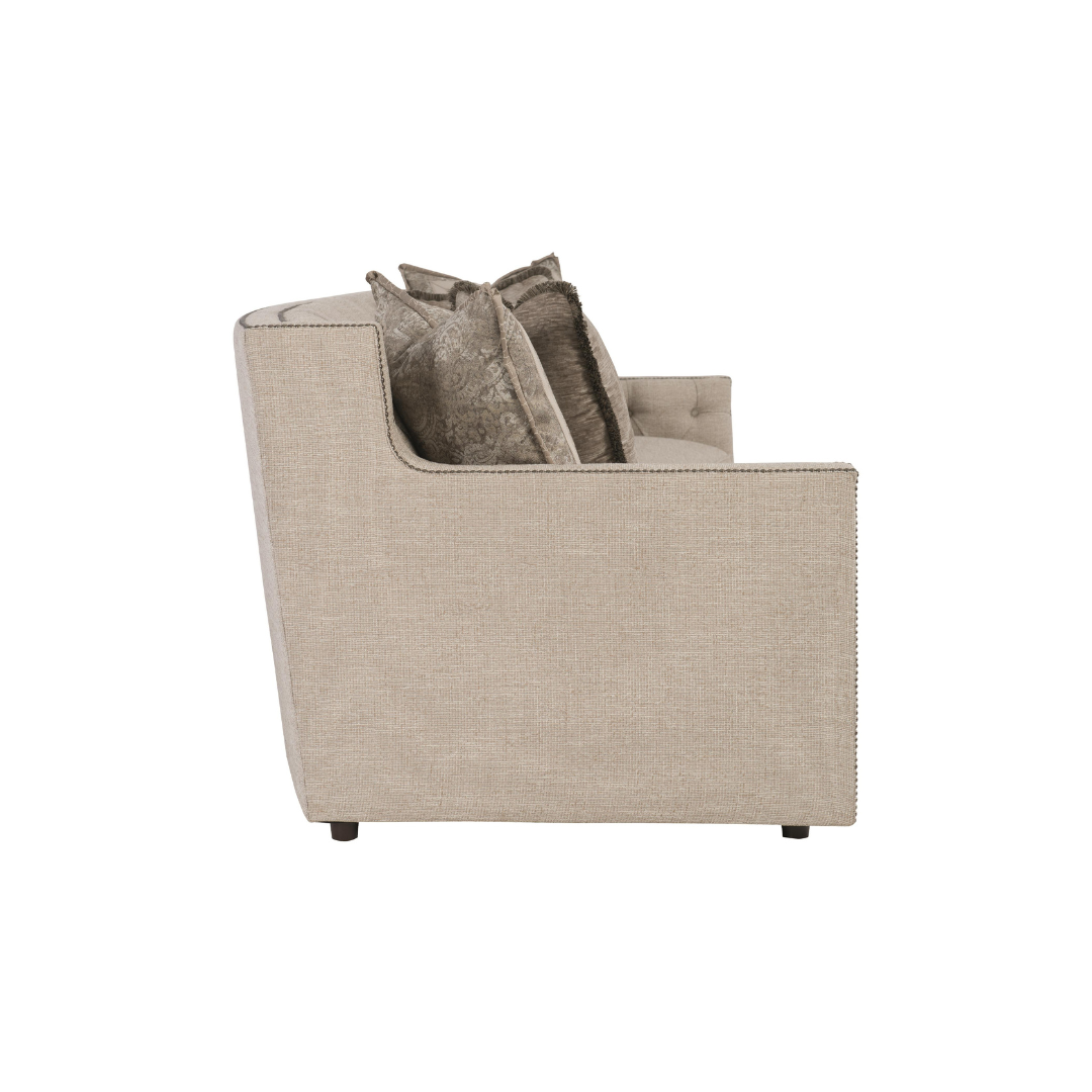 Side View of Bernhardt Candace 3-Seater Tufted Fabric Sofa with Reversible Seat Cushions