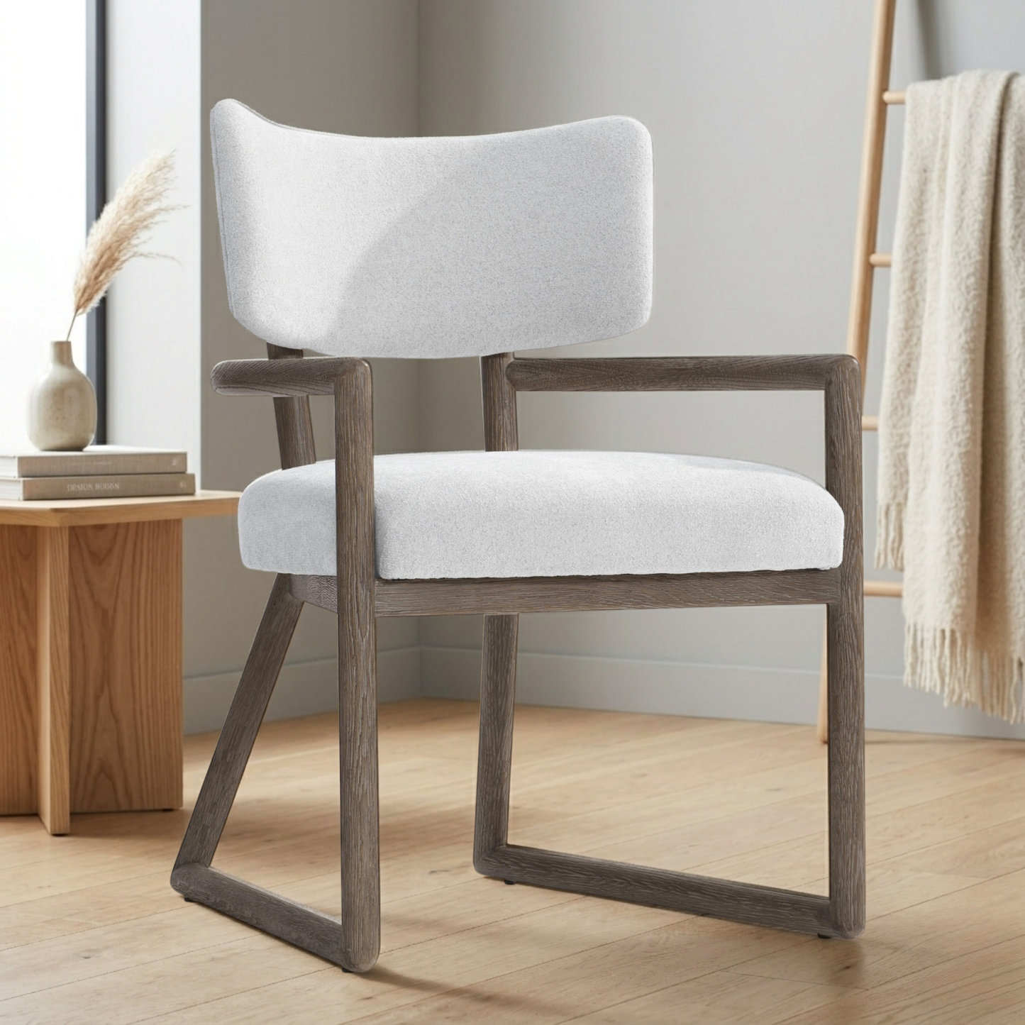 Bernhardt Casa Paros Chair with Geometric Wood Frame & Curved Back