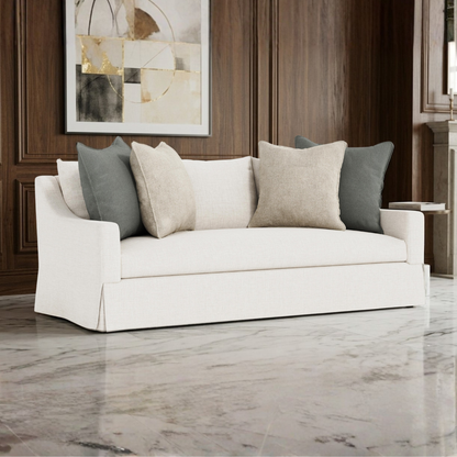 Bernhardt Grace White Fabric Skirted Sofa With Shaped Track Arm