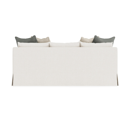 Bernhardt Grace White Fabric Skirted Sofa With Shaped Track Arm