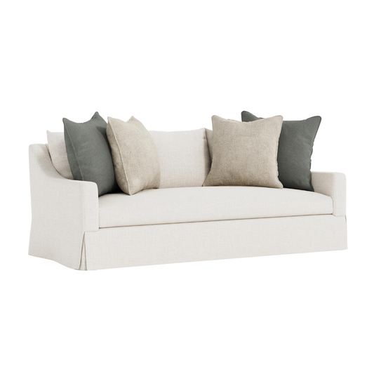 Bernhardt Grace White Fabric Skirted Sofa With Shaped Track Arm