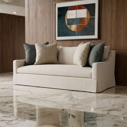 Bernhardt Grace White Fabric Skirted Sofa With Shaped Track Arm