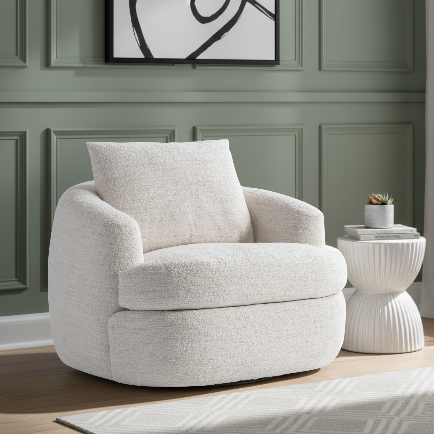 Bernhardt Jules Fabric Swivel Modern Shelter Arm Accent Chair