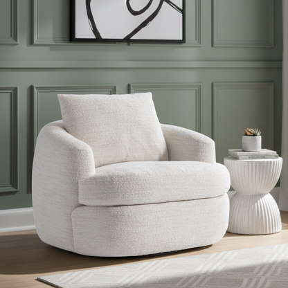 Bernhardt Jules Fabric Swivel Modern Shelter Arm Accent Chair