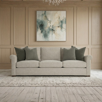 Bernhardt Keirnan Gray Fabric Sofa With Rolled Arms