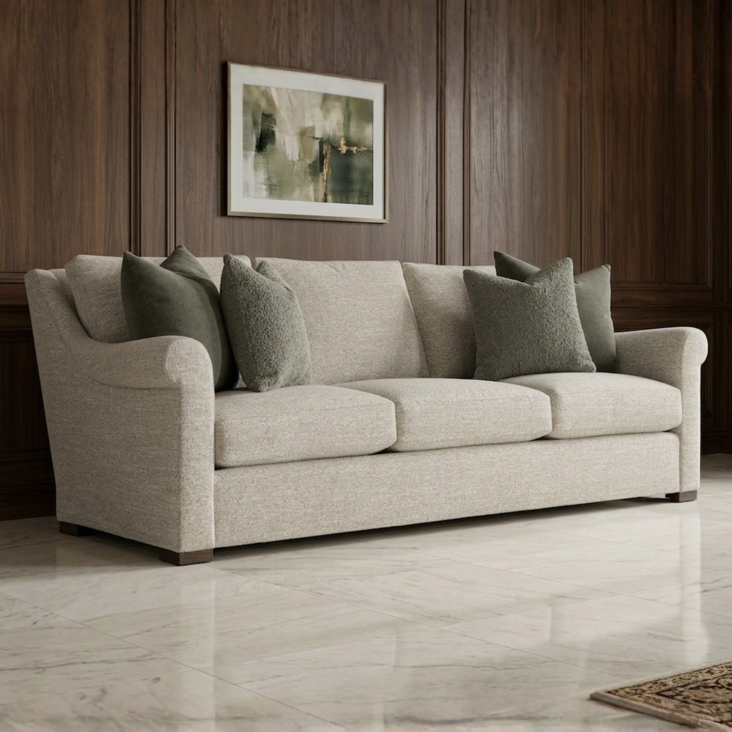 Bernhardt Keirnan Gray Fabric Sofa With Rolled Arms