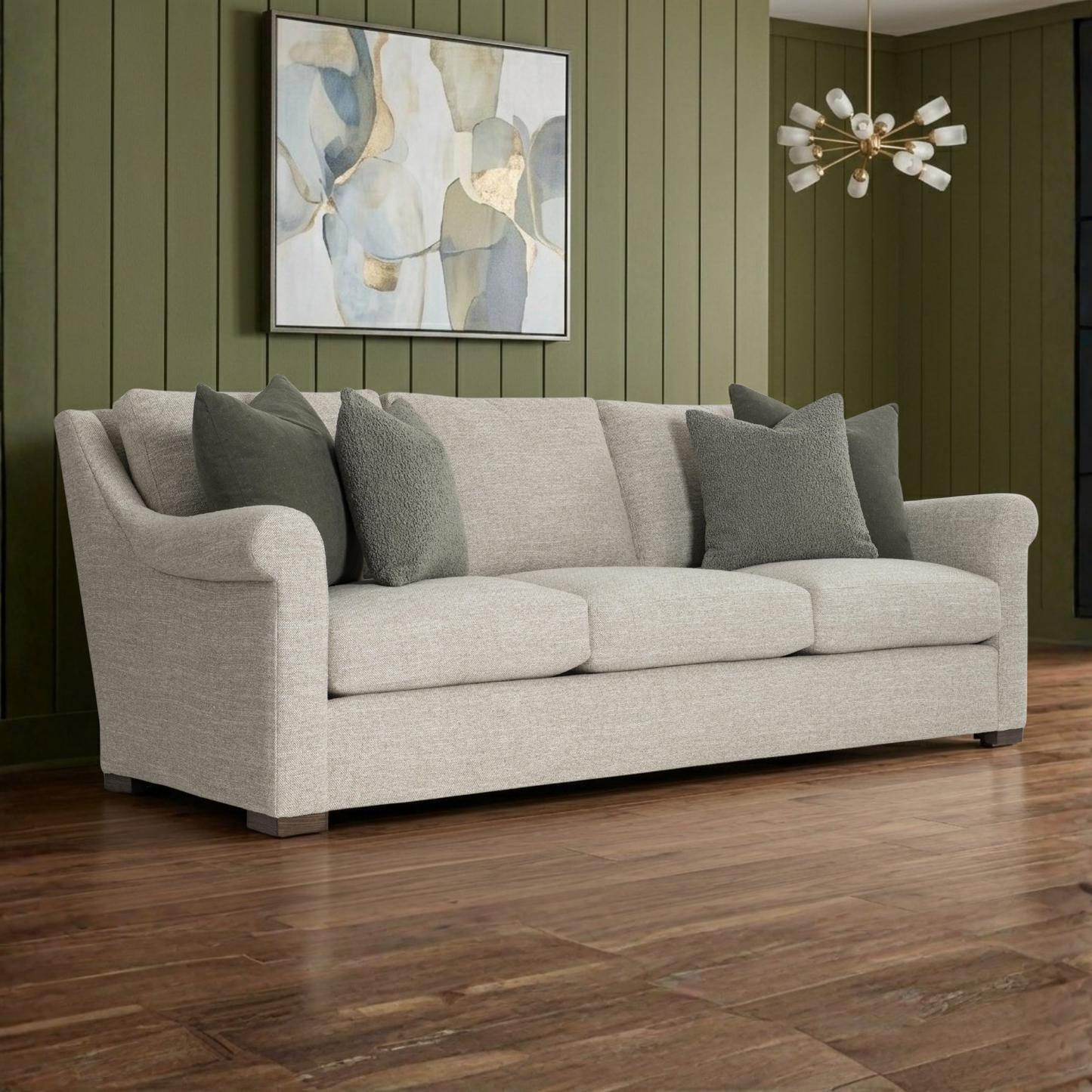 Bernhardt Keirnan Gray Fabric Sofa With Rolled Arms