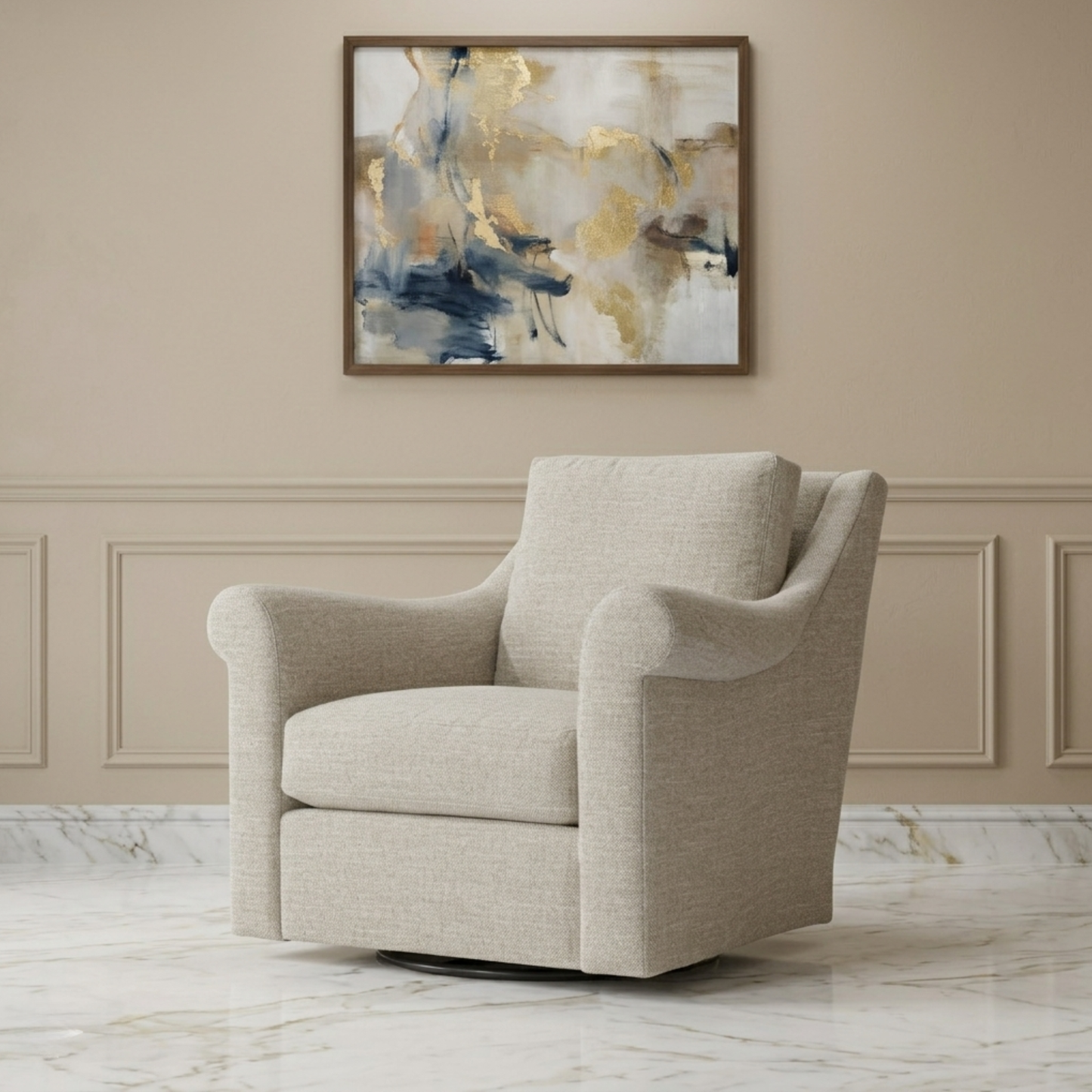 Bernhardt Keirnan Gray Fabric Swivel Chair with 360-degree Base