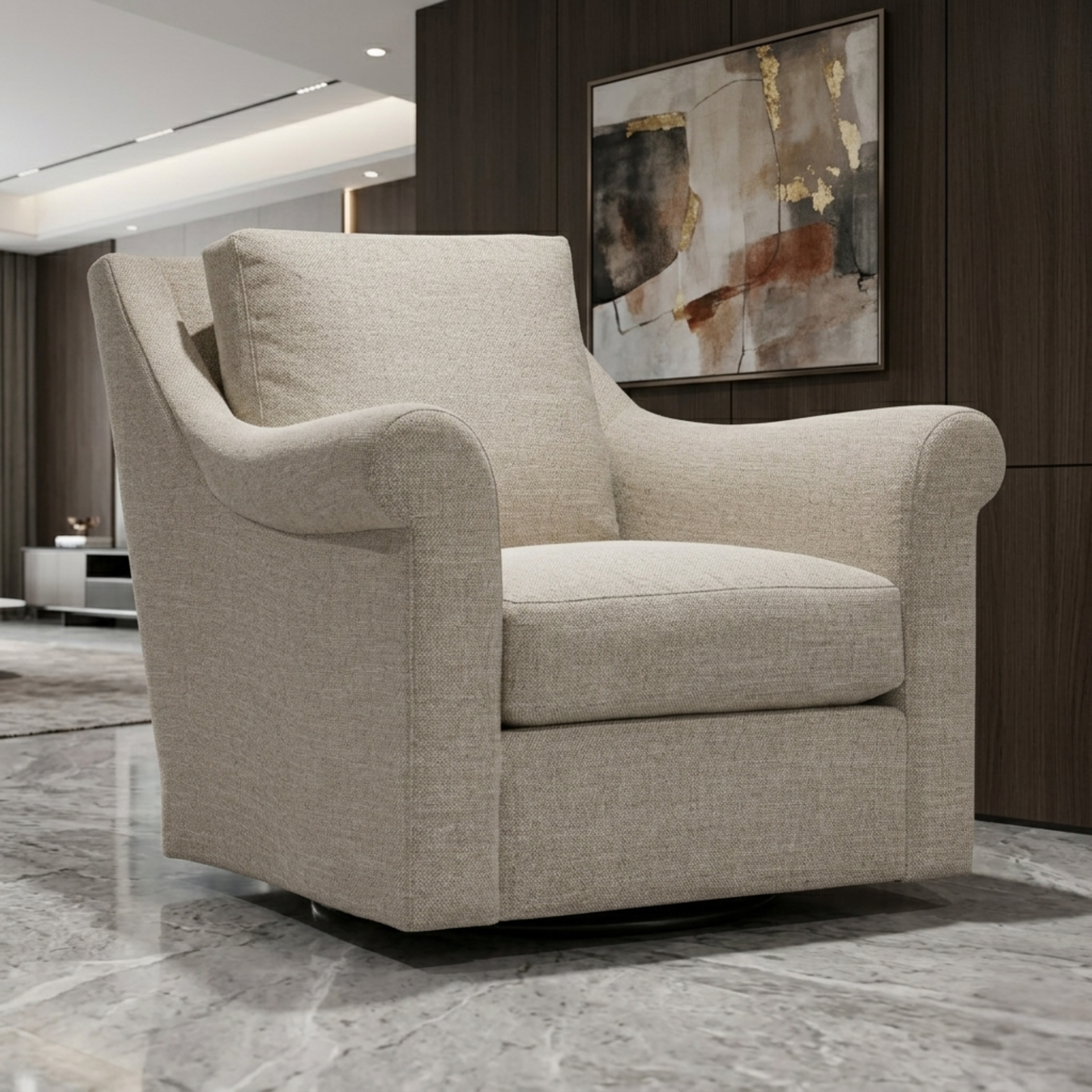 Bernhardt Keirnan Gray Fabric Swivel Chair with 360-degree Base