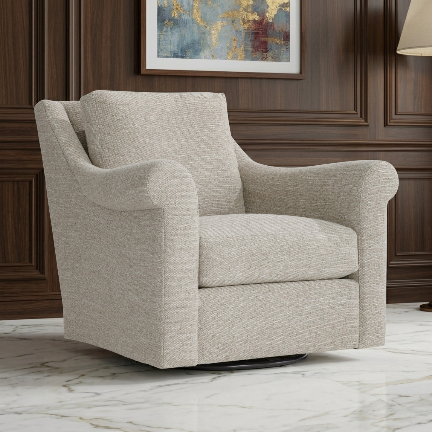 Bernhardt Keirnan Gray Fabric Swivel Chair with 360-degree Base
