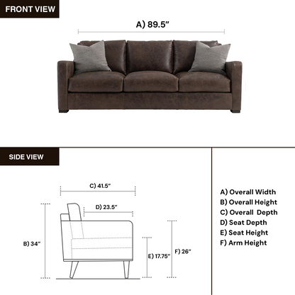 Ventura sofa dimensional view for scale reference for comfort design furniture