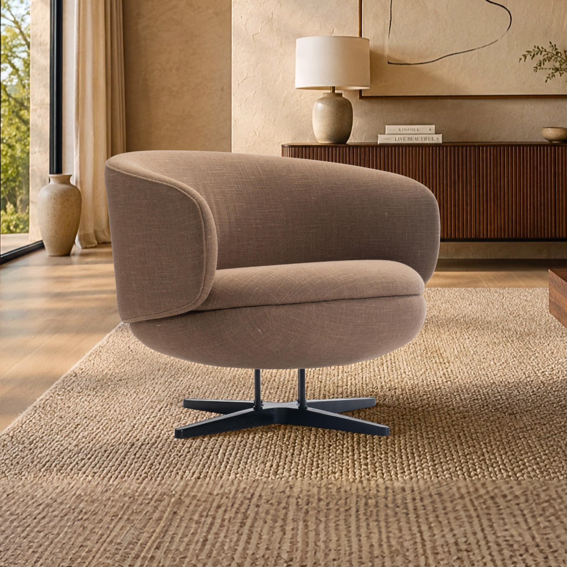 Bernhardt Moxi Modern Fabric Swivel Accent Chair with Metal Base-Comfort Design