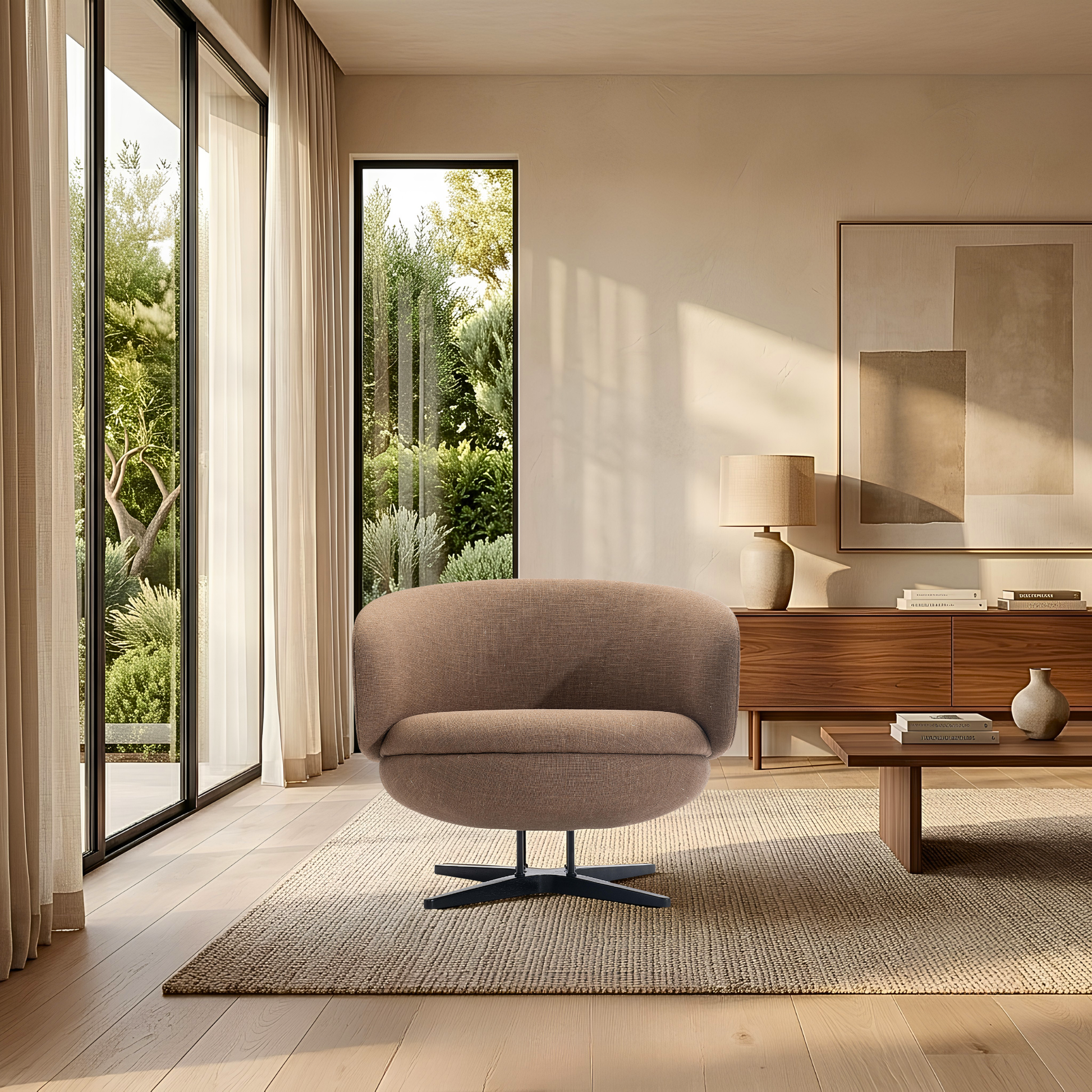 Bernhardt Moxi Modern Fabric Swivel Accent Chair with Metal Base-Comfort Design