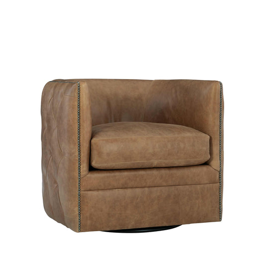 Bernhardt Palazzo Leather Barrel Back Tufted Swivel Accent Chair