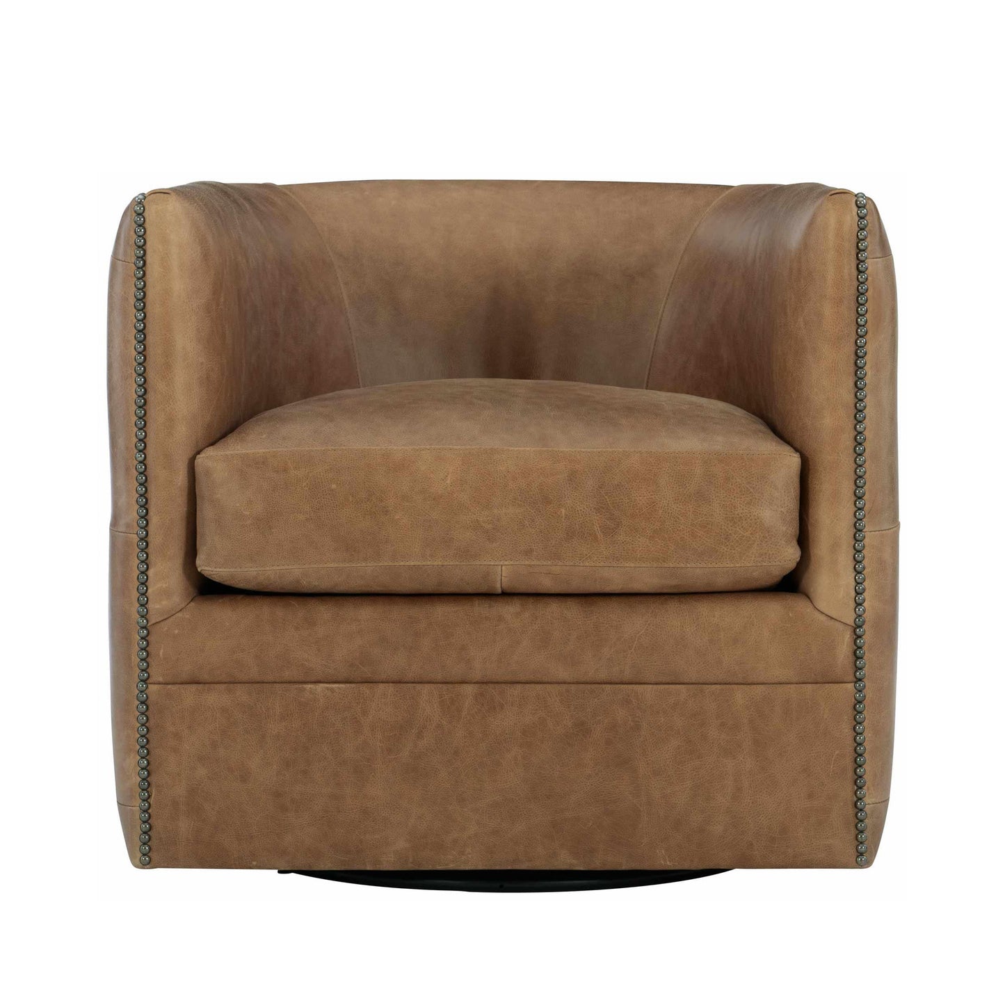 Bernhardt Palazzo Leather Barrel Back Tufted Swivel Accent Chair