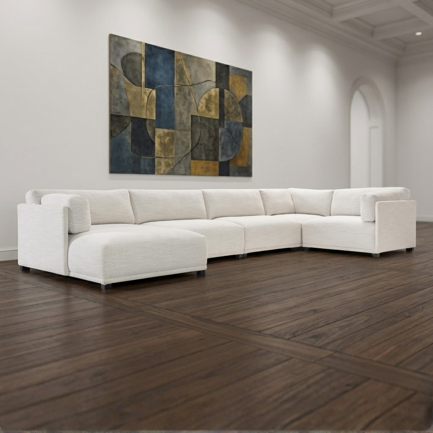 Bernhardt Parker Fabric Sectional With Chaise & Box-Edge Pillows